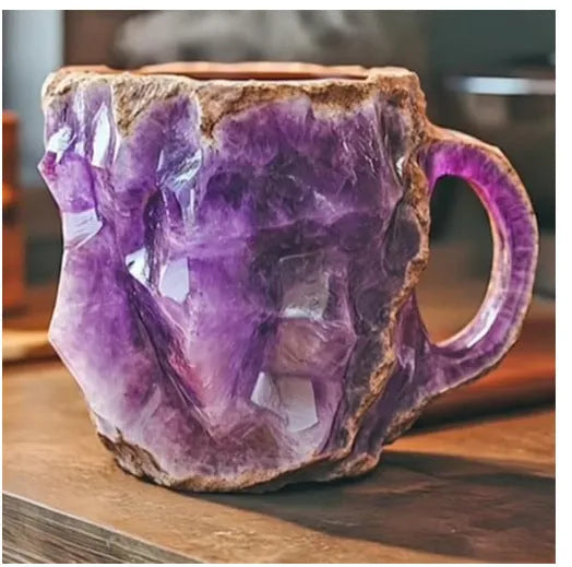 400ml resin coffee mug with mineral crystal design and handle in multiple colour options