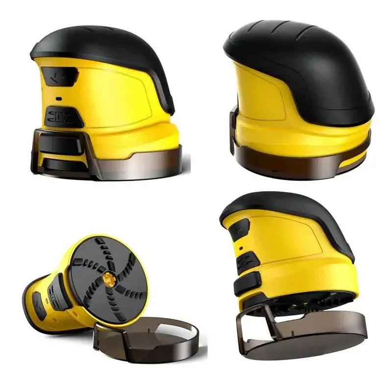 Yellow cordless electric ice scraper for car windows with lithium battery and USB charging