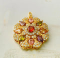 Women's floral zircon pendant necklace in gold tone with colourful stone flower design