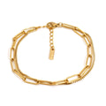 Double layer twin titanium steel bracelet in gold or silver colour with geometric line design