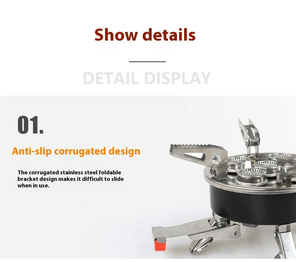 Silver stainless steel split stove for outdoor cooking with foldable design and 100cm hose