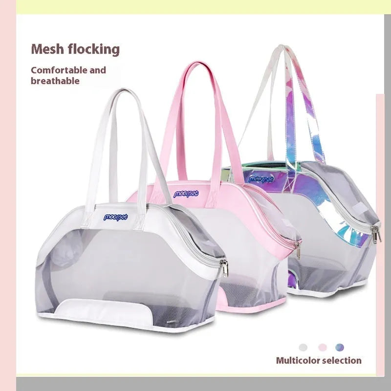 MOORPET leather cat carrier bag in a solid colour with medium-hardness sides.