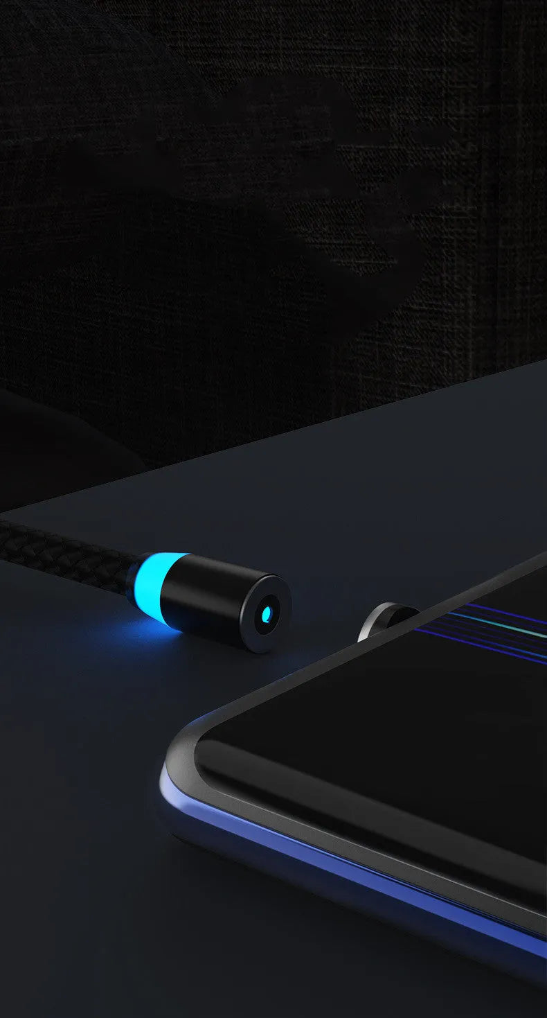 Magnetic phone charging cable with breathing LED light in multiple colour options