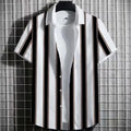 Men's striped linen t-shirt with 3D printing pattern in short sleeve design