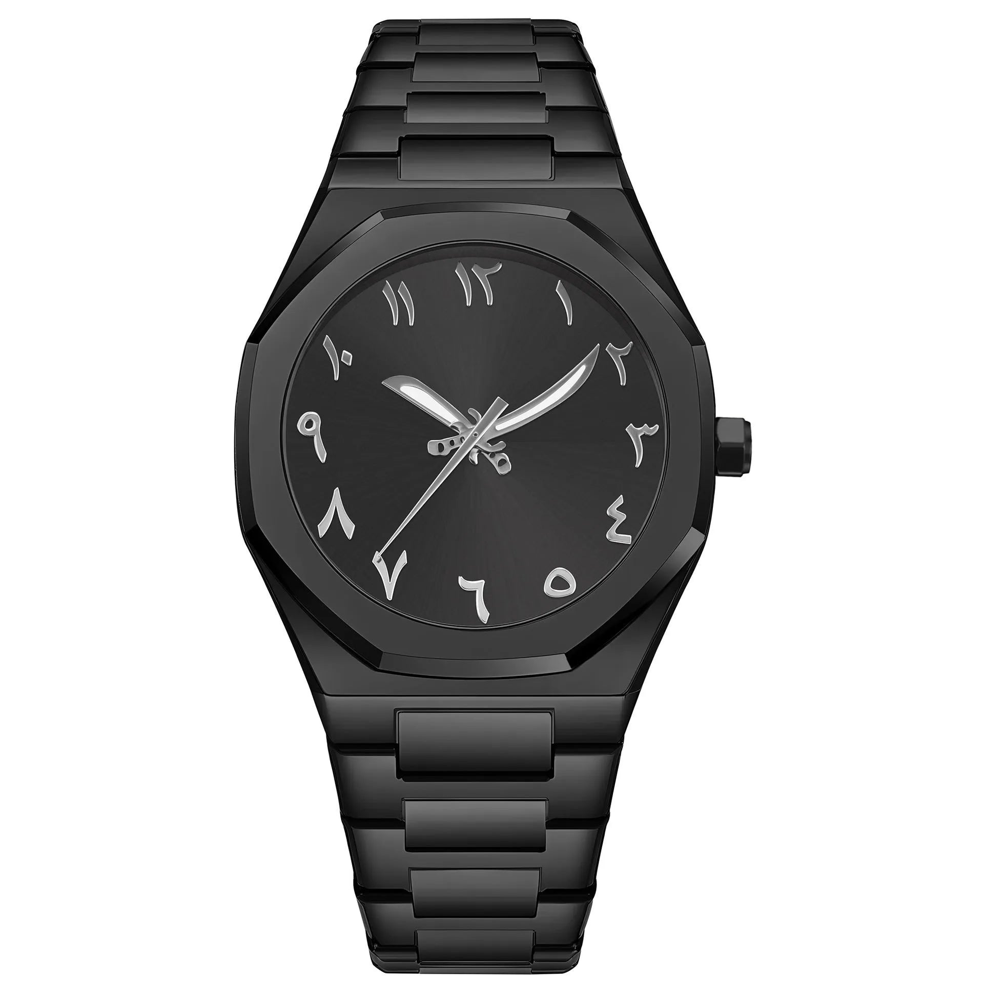 Men's business quartz watch with stainless steel bracelet showing 10mm thickness
