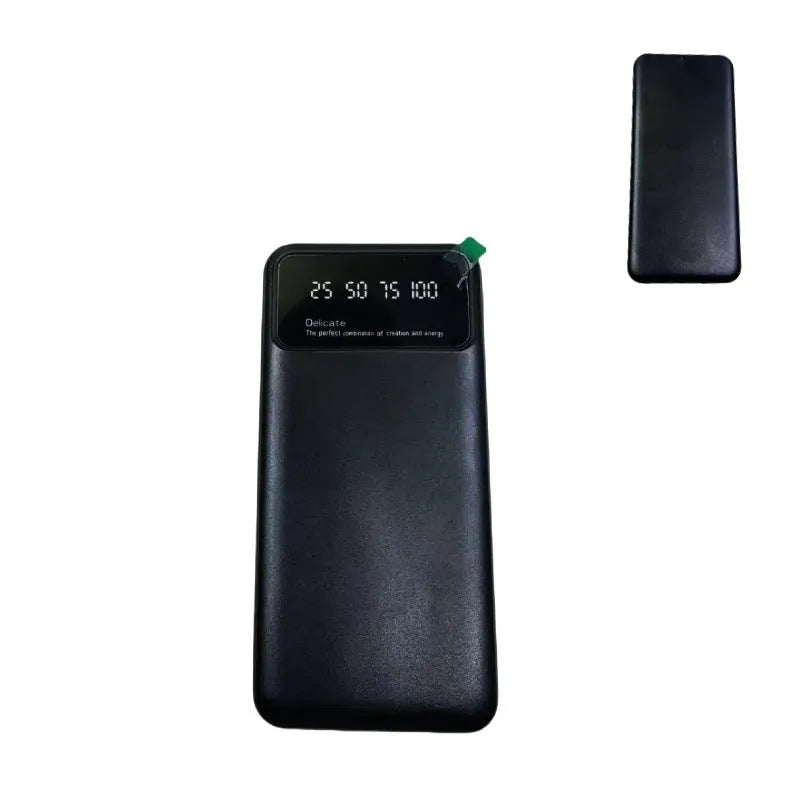 Black ultra-thin power bank with 10000mAh capacity showing fast charging capability