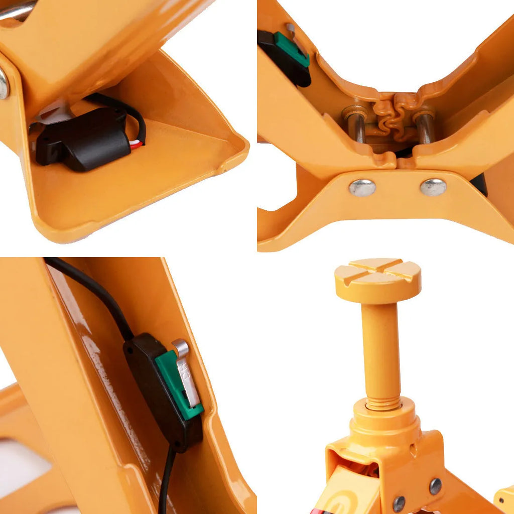Yellow electric car jack set with matching power wrench for vehicle maintenance