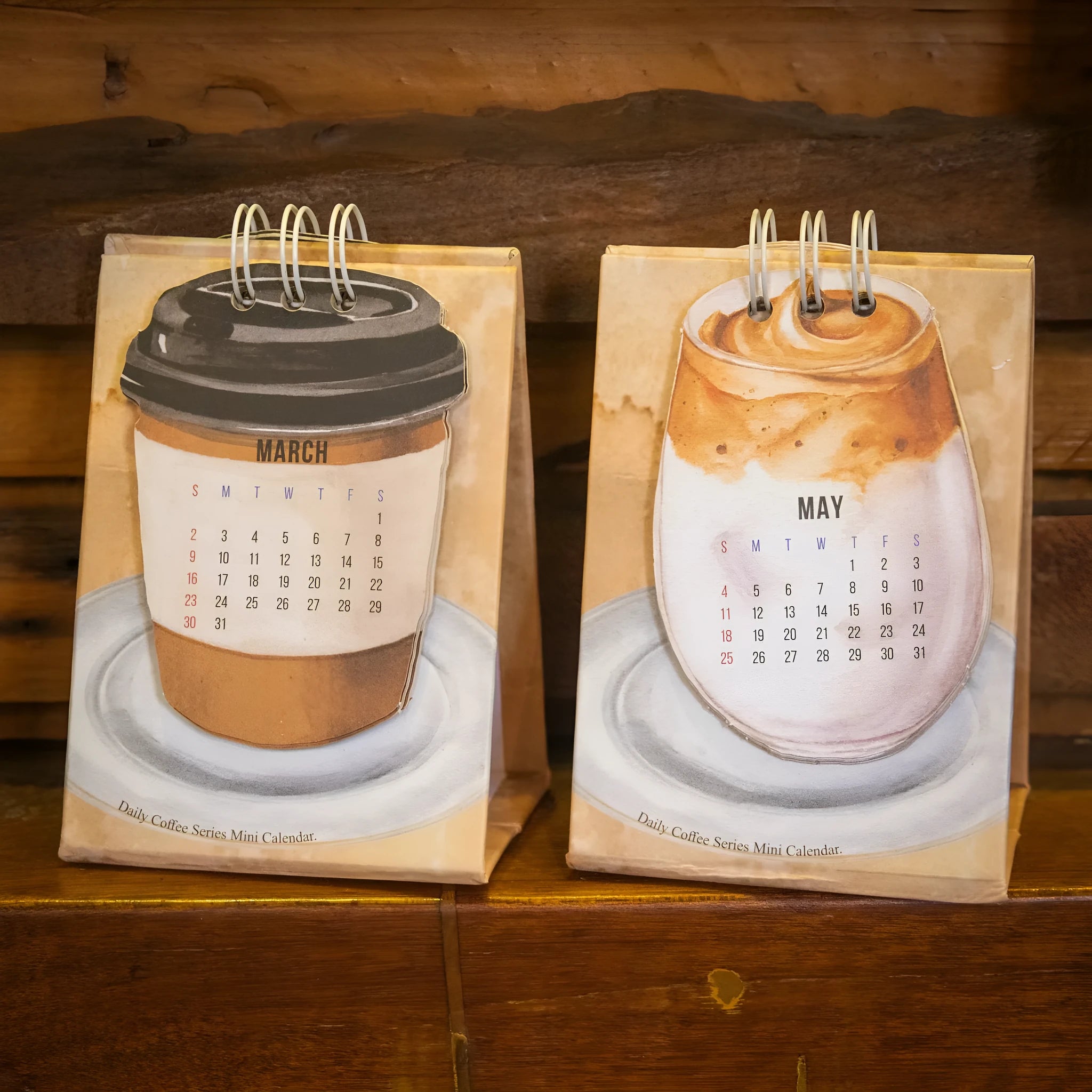 Mini paper desk calendar for 2025 with coffee theme and simple modern design