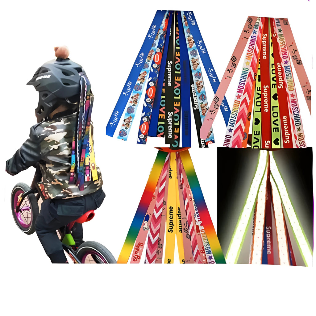 Colourful decorative ribbons for attaching to a child's roller skating or ski helmet.