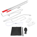 9-piece automotive emergency tool set with air pump wedge, plastic wedges, hooks, and crowbar tools