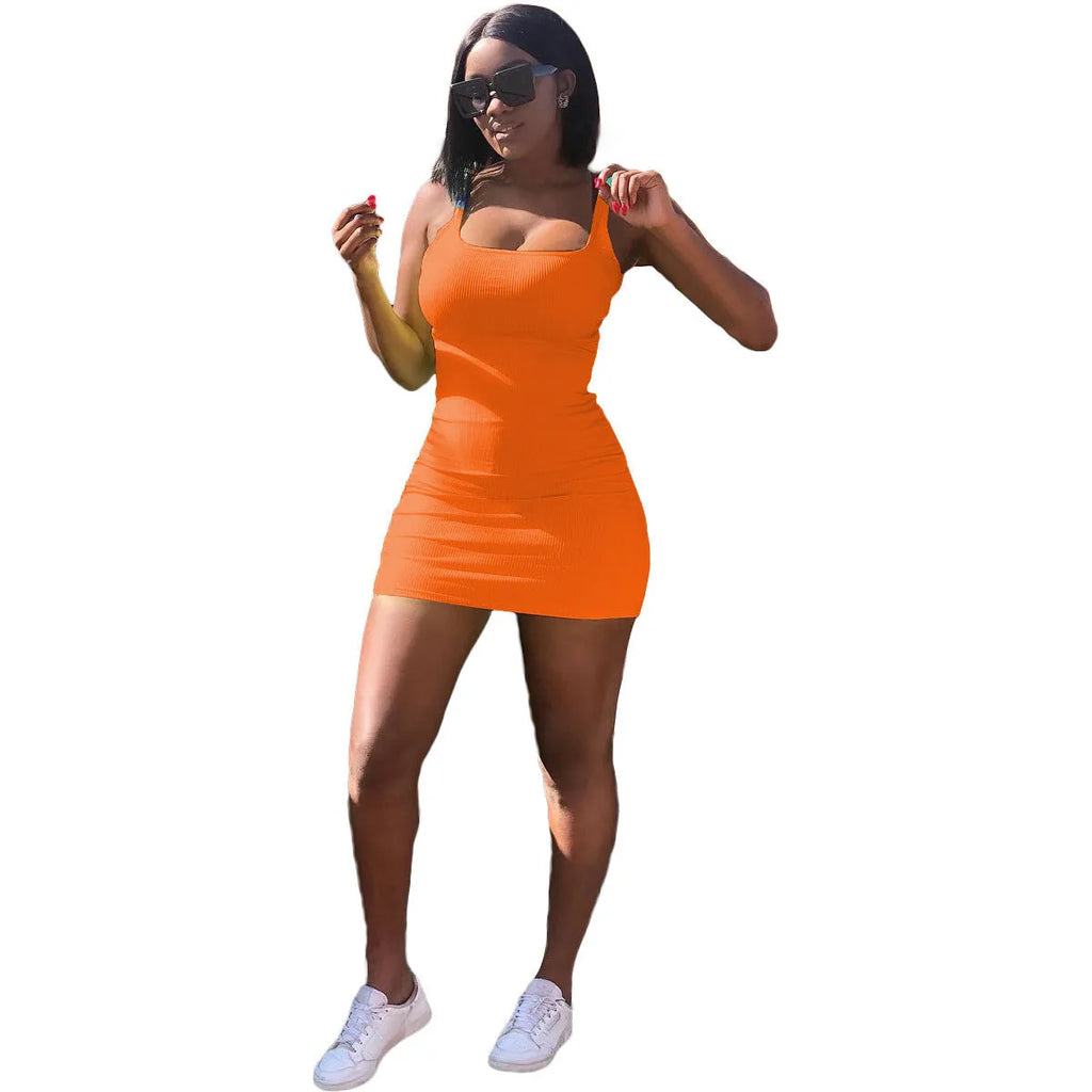 Big U-neck sunken stripe dress with princess sleeves and strap design in various colours