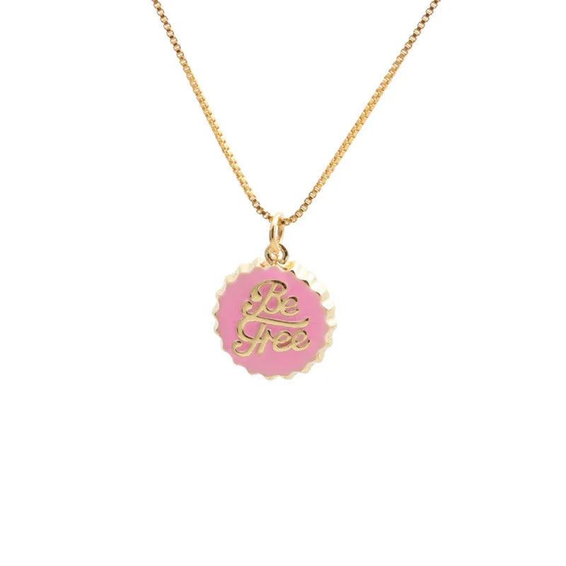 Copper bottle cap pendant necklace with 18K gold electroplating on a 40cm box chain
