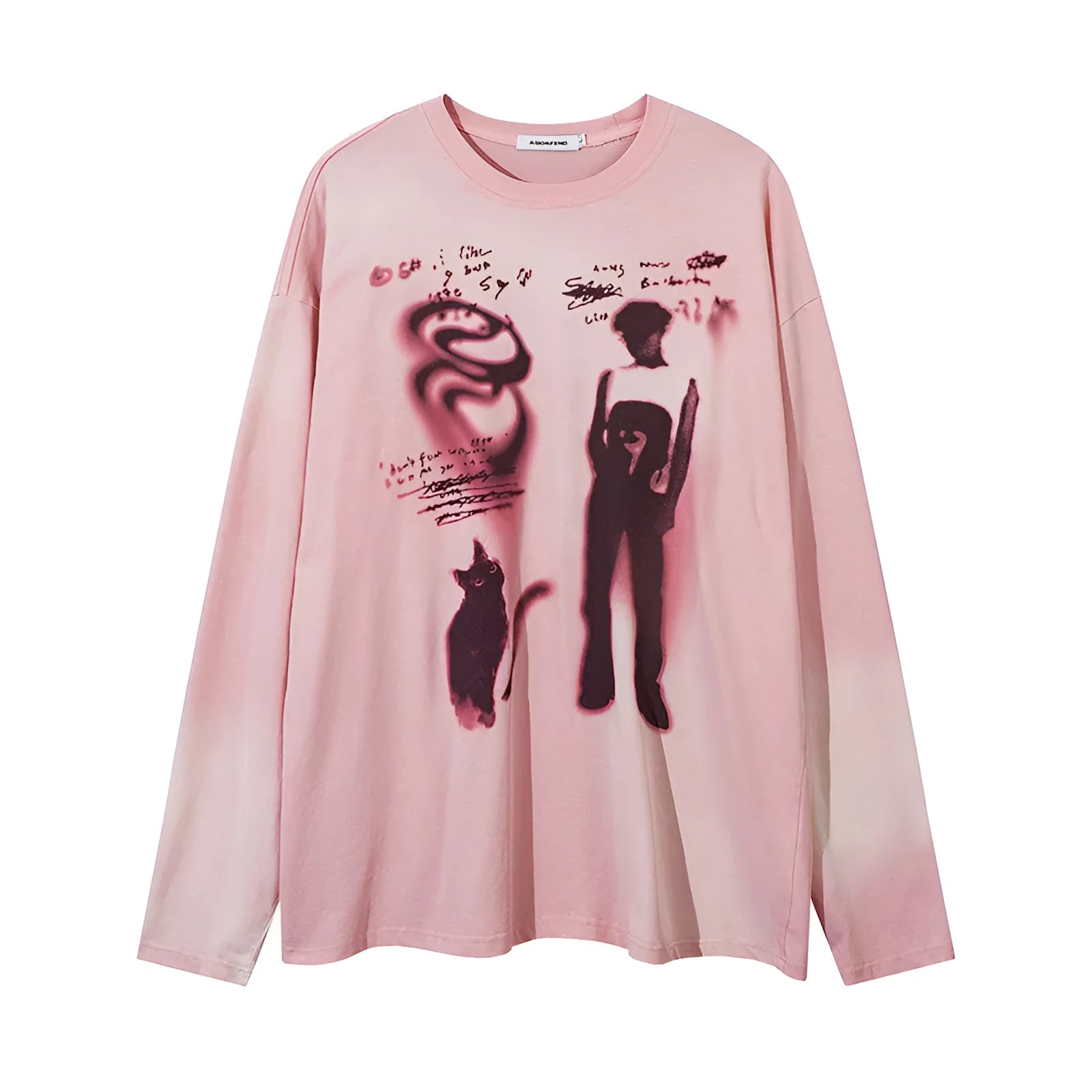 Women's dark grey loose fit cotton pullover top with drop shoulders and letter print pattern