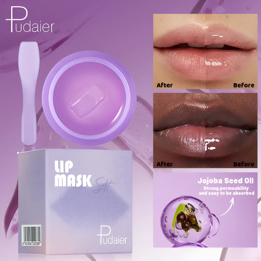 Exfoliating lip balm mask with scraper tool for dry lip treatment