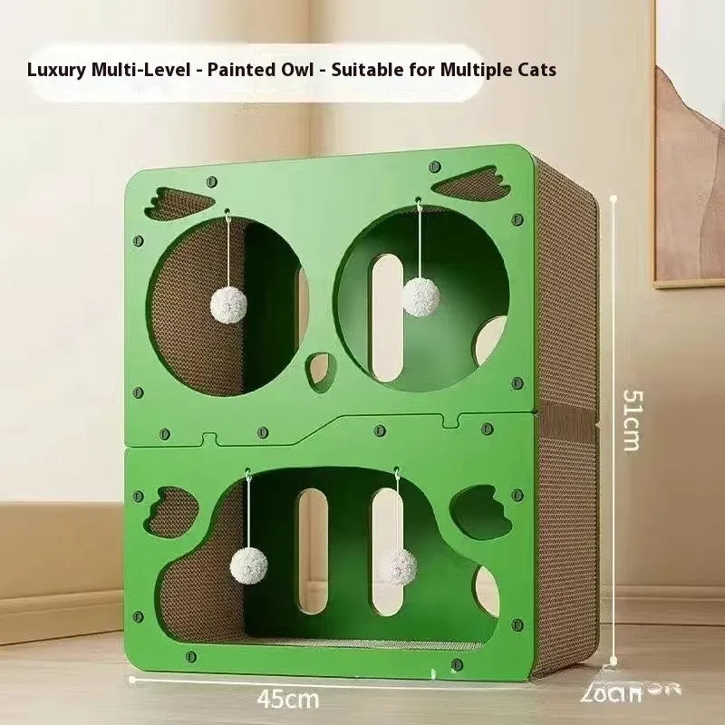 Double-layer cat scratching board with integrated cat nest in big eyes style option