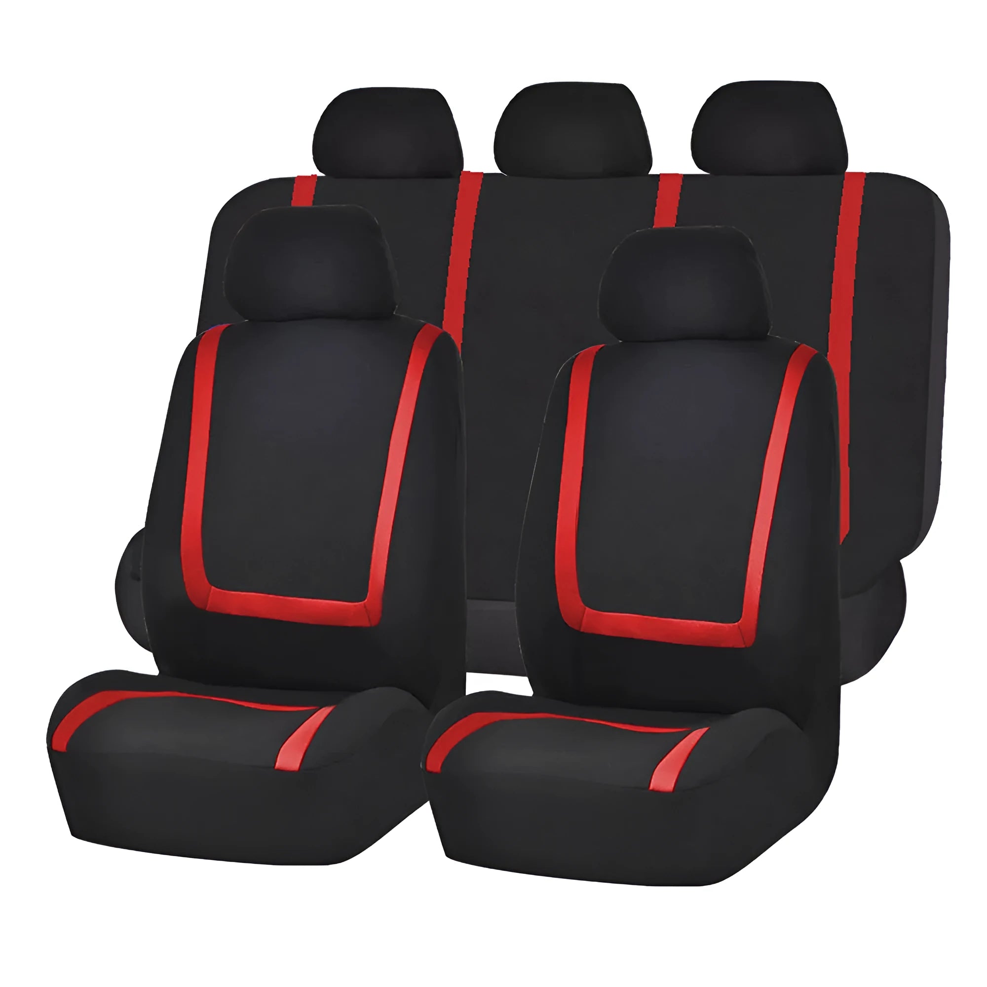 Universal fully enclosed fabric car seat cover set showing front and rear seat protection pieces.