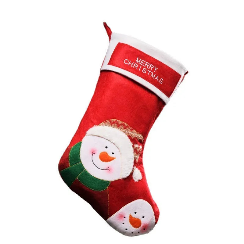 Non-woven fabric Christmas candy bag showing elk, elderly man, and snowman printed designs for tree hanging