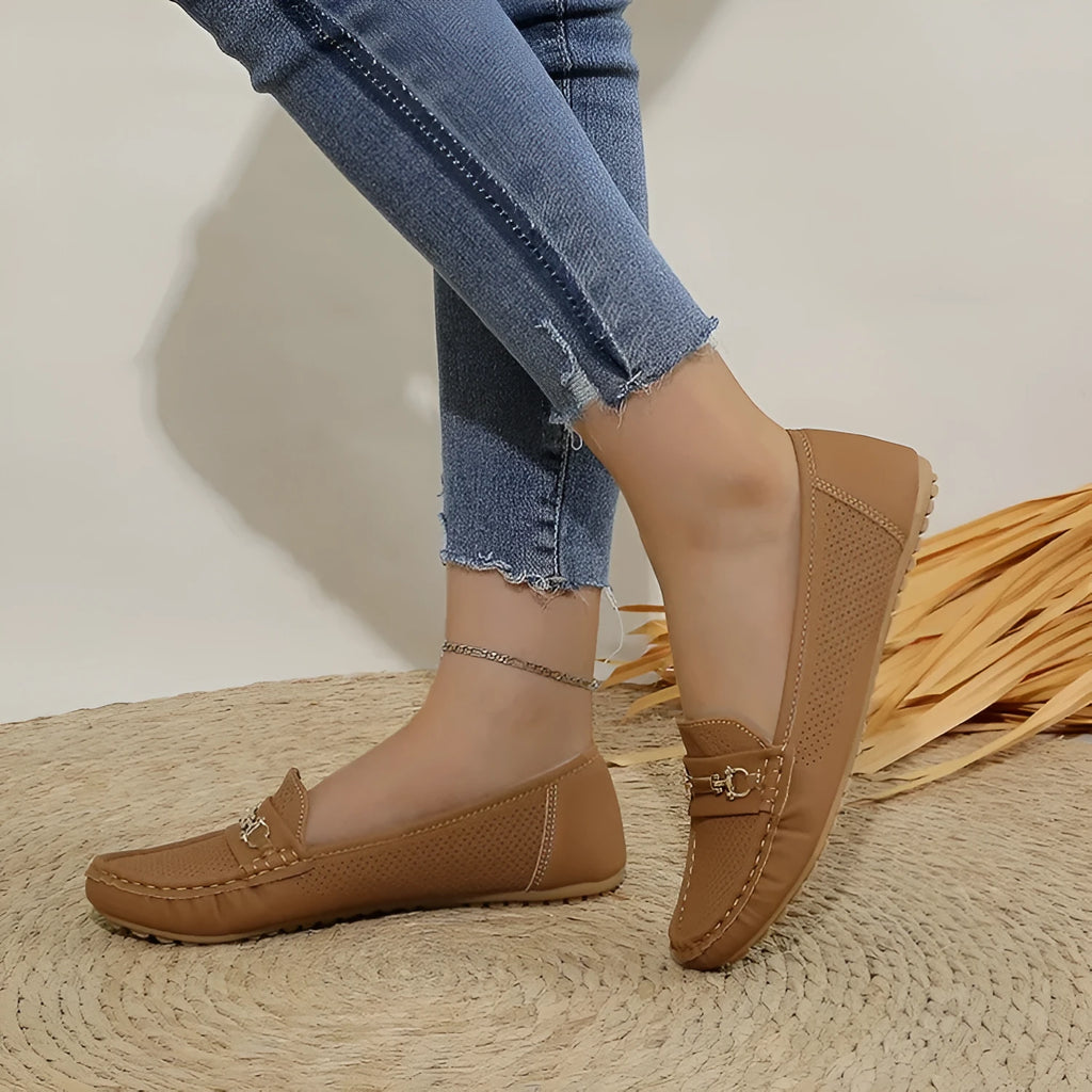 Women's flat casual plus size shoes in black, white and khaki with artificial PU upper