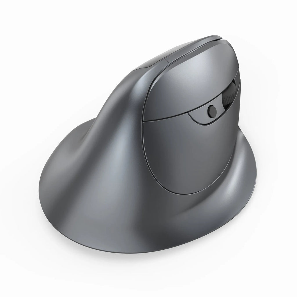 Grey Bluetooth vertical mouse with self-charging for laptop computers
