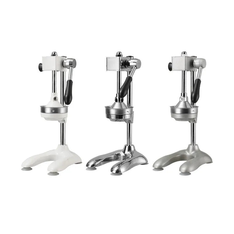 Vertical stainless steel manual juicer with zinc alloy construction in multiple colour options