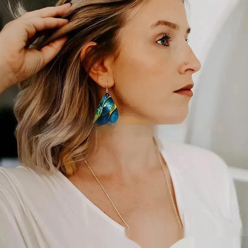 Flat acrylic drop earrings with printed branch knot design for unisex wear