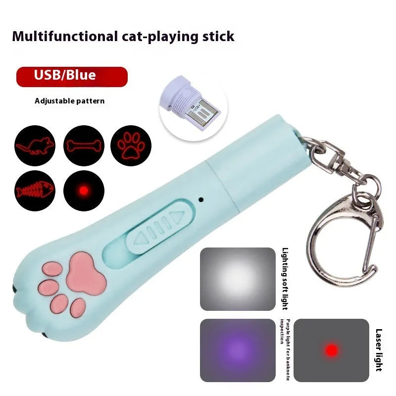 Infrared mini cat footprints laser toy with charging function in blue, pink, purple and white colour options