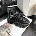 Women's platform sneakers with wedge heel, cross straps and mesh lining in synthetic leather