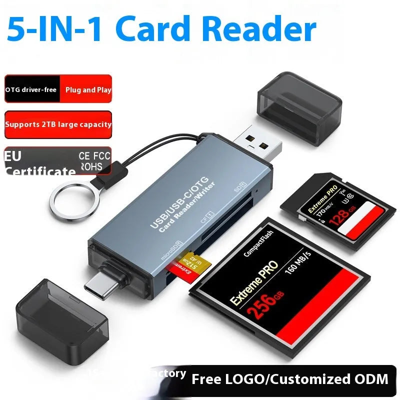 Compact aluminium alloy CF SD TF three-in-one USB card reader for mobile phones and computers