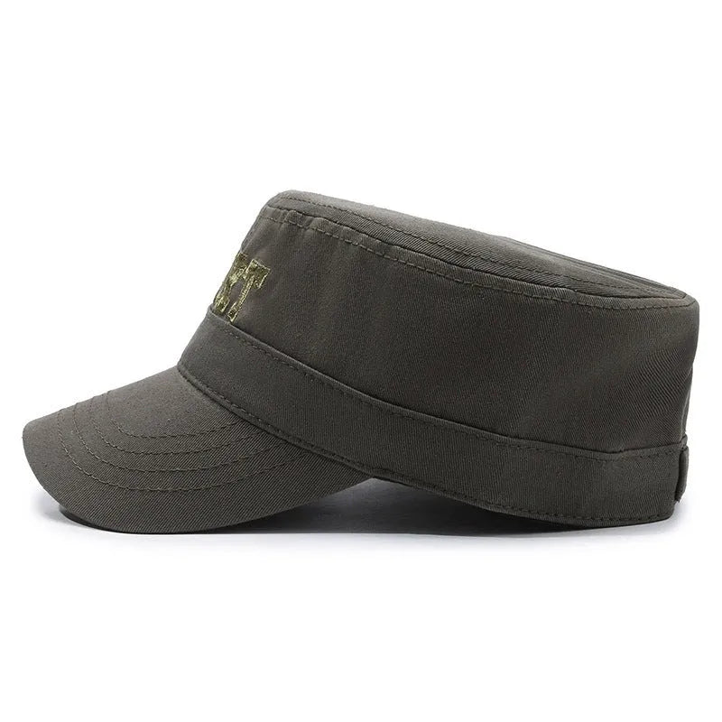 Men's adjustable cotton flat-top peaked cap in army green colour