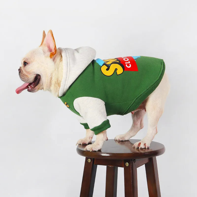 Green cotton dog jumper for large breeds, shown in sizes from L to 4XL.