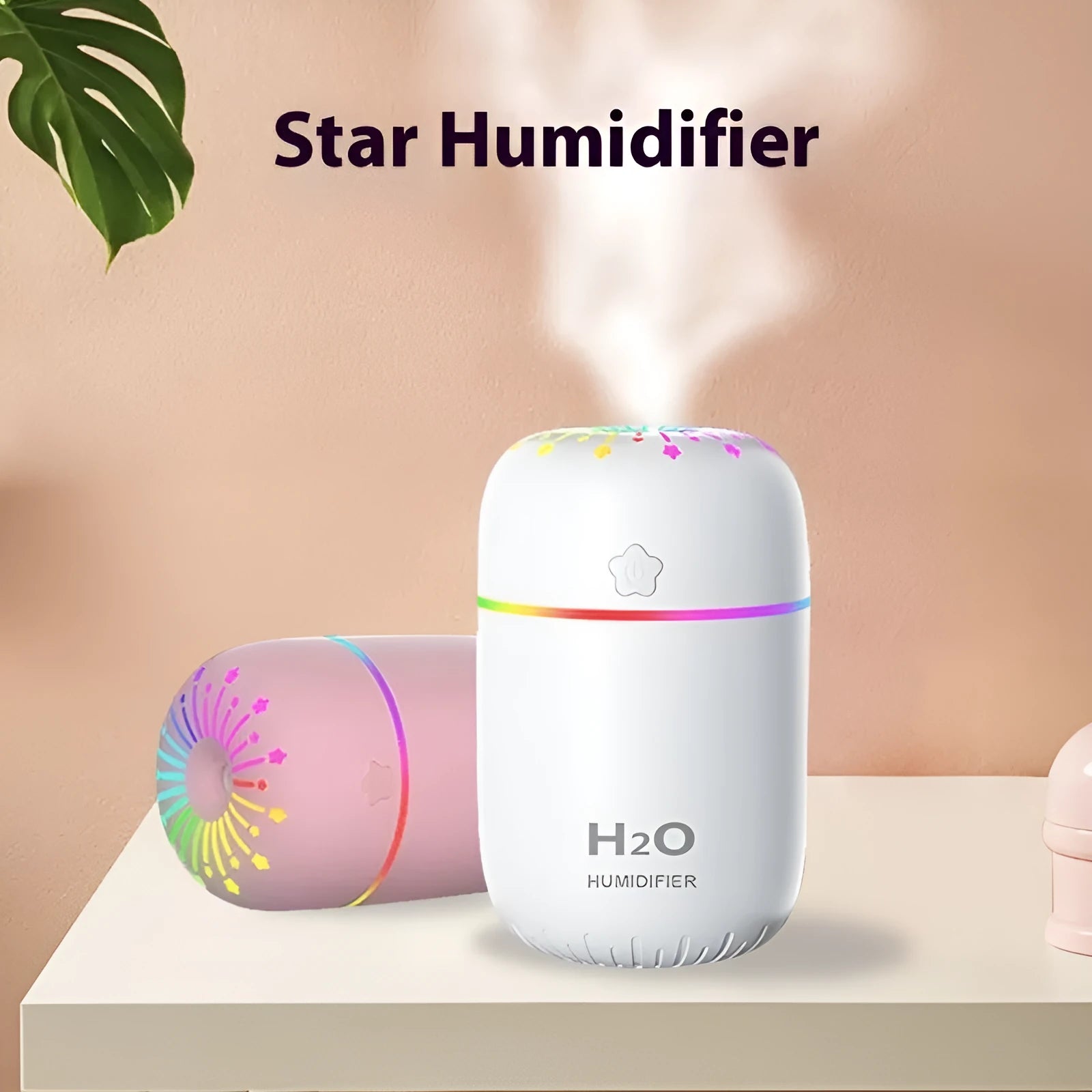 Compact white USB humidifier with 300ml water tank on desk with measuring tape showing 75mm dimensions