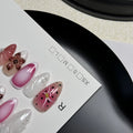Hand-painted 3D carved nail art patches in embossed candy colours for almond-shaped nails.