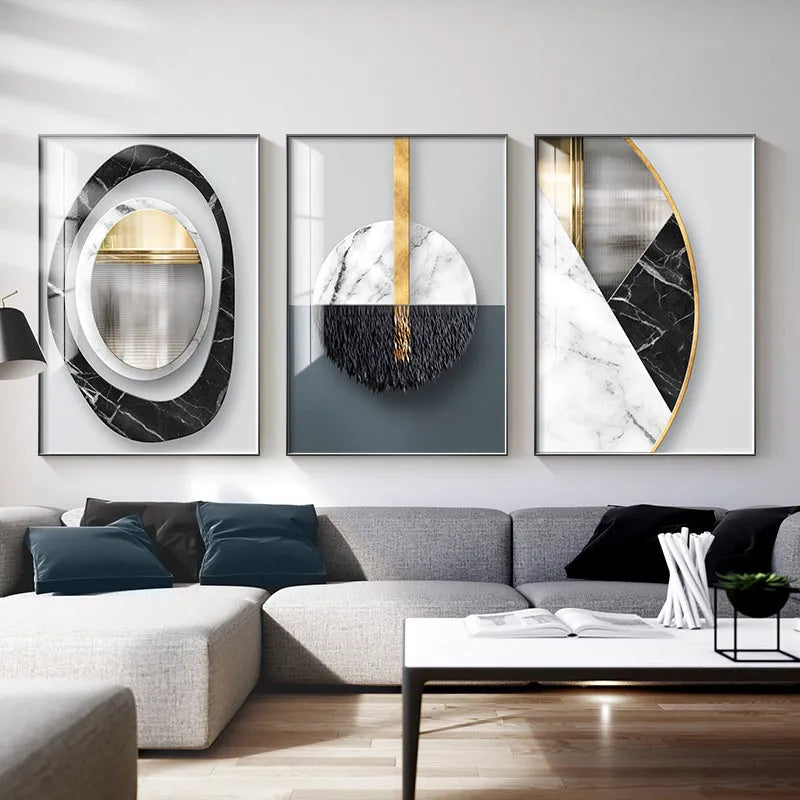 Abstract geometric pattern printed on canvas wall poster in multiple size options