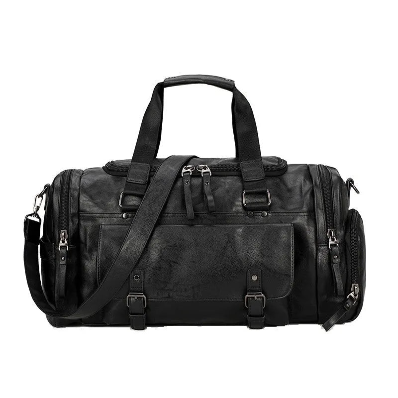 Black travel shoe bag with large 52cm capacity and separate compartment for footwear.