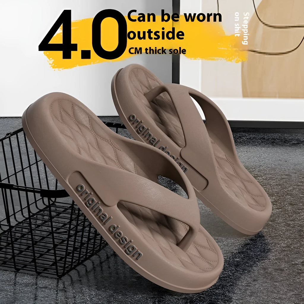 Men's EVA flip flops in multiple colours on a sandy beach background
