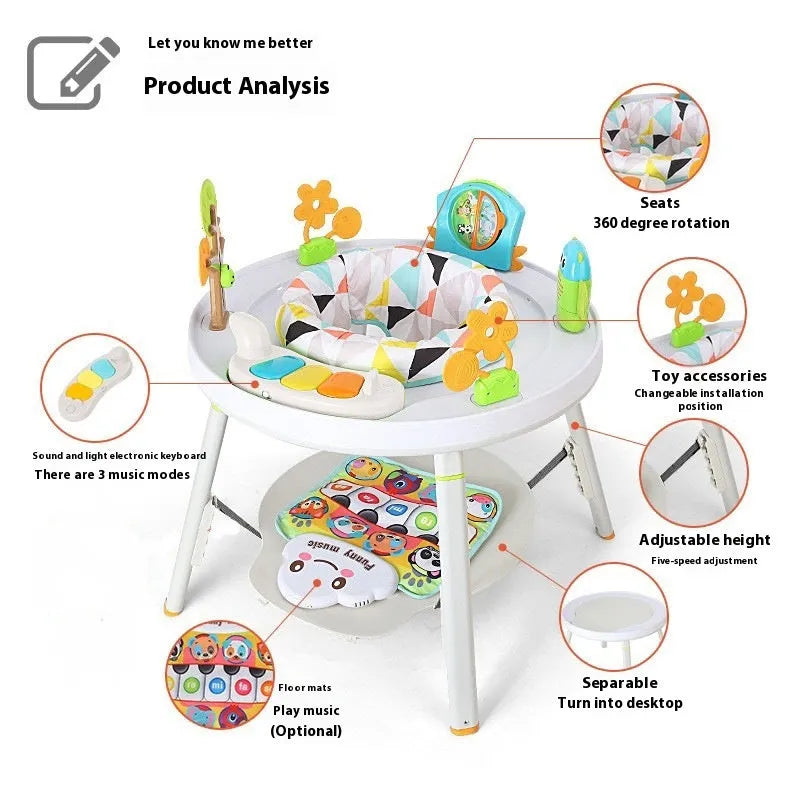 Plastic baby jumping chair with bouncing gymnastic rack in duck or lion designs