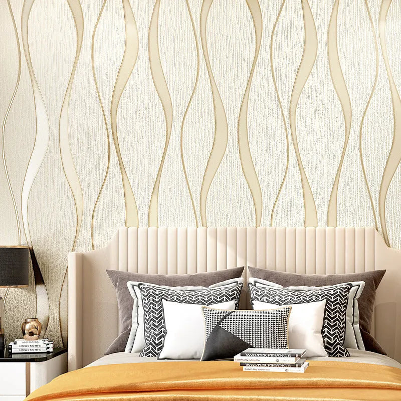 Curve stripe 3D decorative wallpaper roll in dark brown deerskin velvet texture