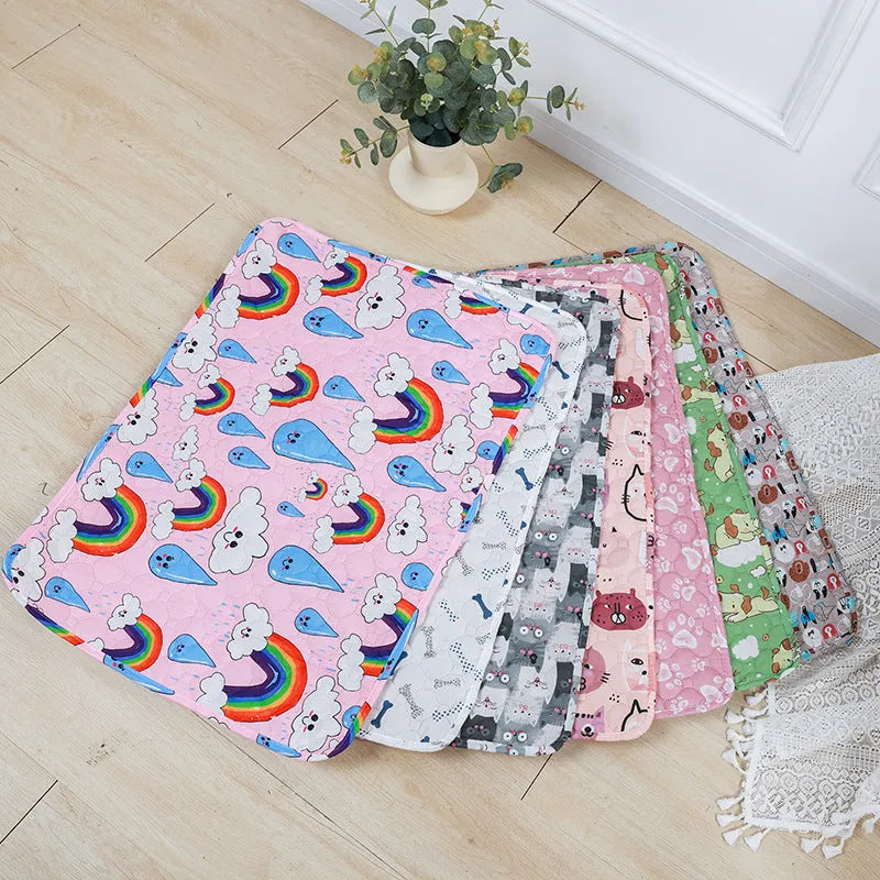 Reusable cloth pet training pad with colourful animal print and non-slip waterproof backing