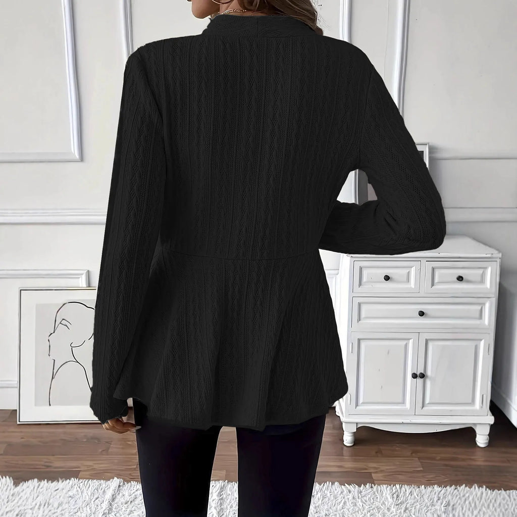 Women's apricot coloured polyester jacquard knitted cardigan with one button front closure
