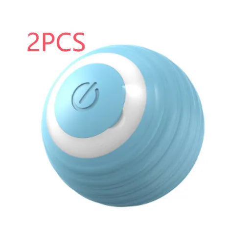 Blue automatic moving cat toy ball with charging cable for indoor feline entertainment