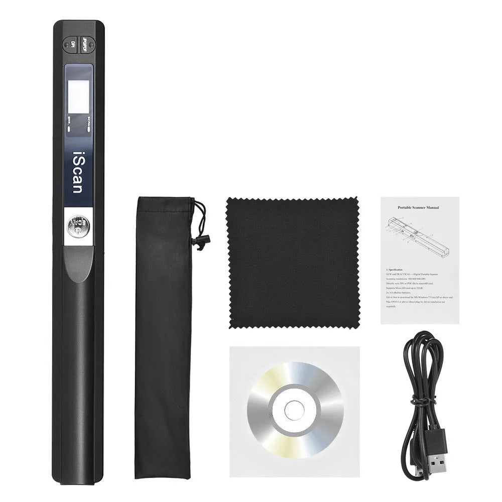 Handheld plastic barcode scanner shown in black, blue, green, red, and silver colour options