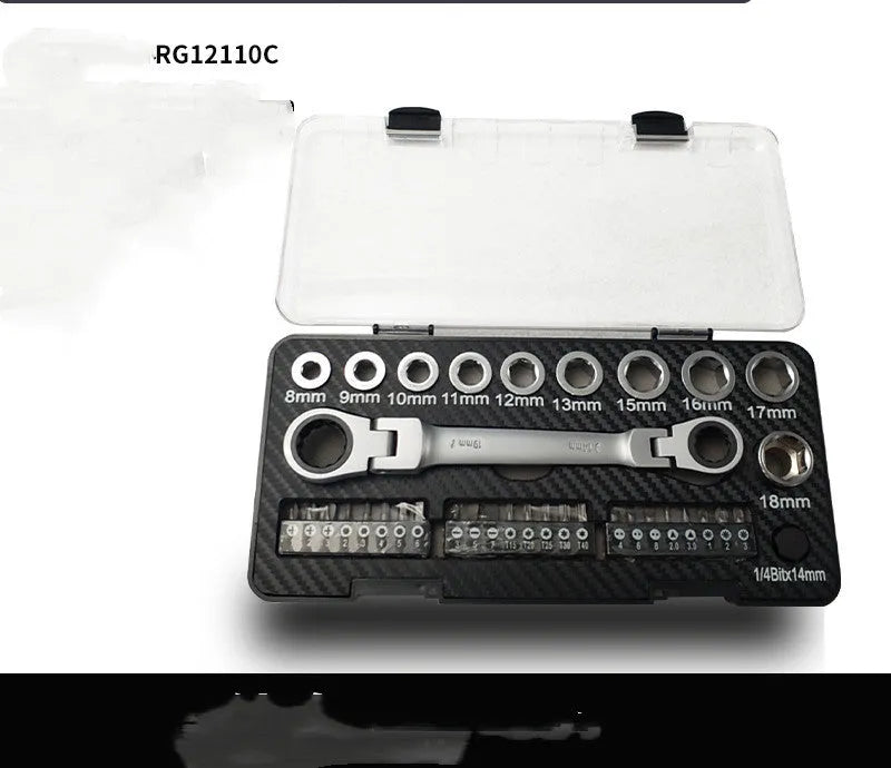 Two-way ratchet wrench set with sockets and batch heads for mechanical maintenance
