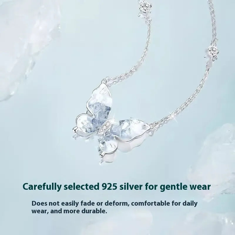 925 silver butterfly clavicle chain necklace with adjustable 41-50cm chain and ice rain pendant design