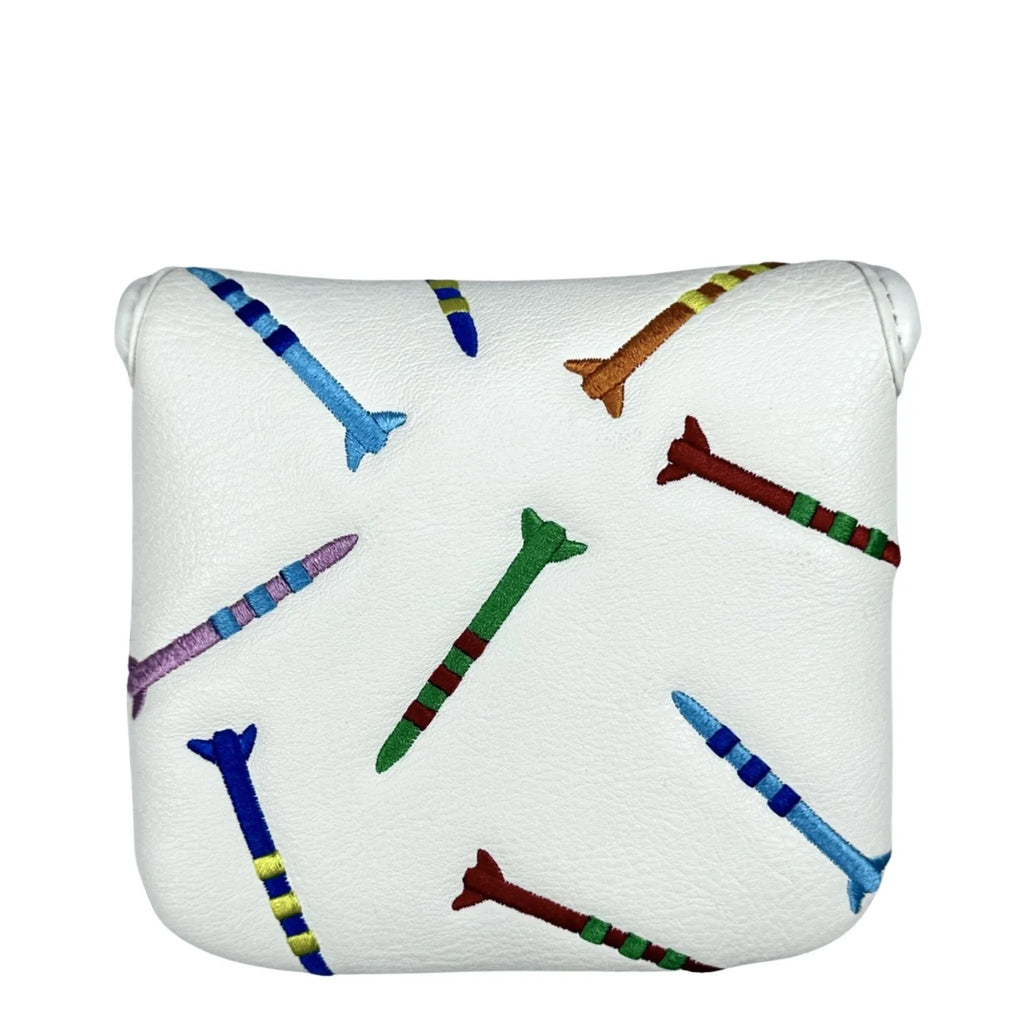 Black golf putter protective sleeve with rocket pattern design for square club heads