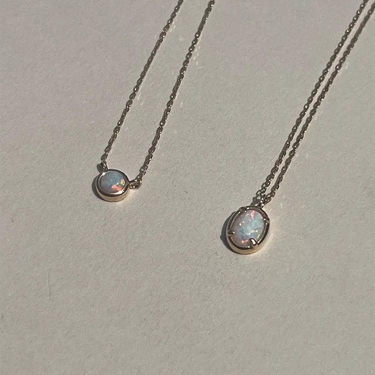 Geometric jelly opal pendant necklace in sterling silver with gold or white gold plating