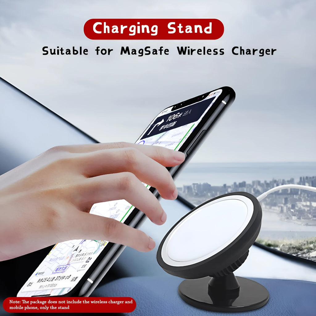 Black plastic magnetic car phone holder with snap-in design for dashboard or air vent mounting