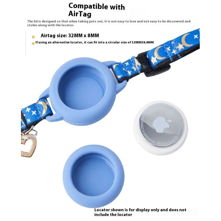 Adjustable plastic cat collar with integrated Apple AirTag protective case in four colour options