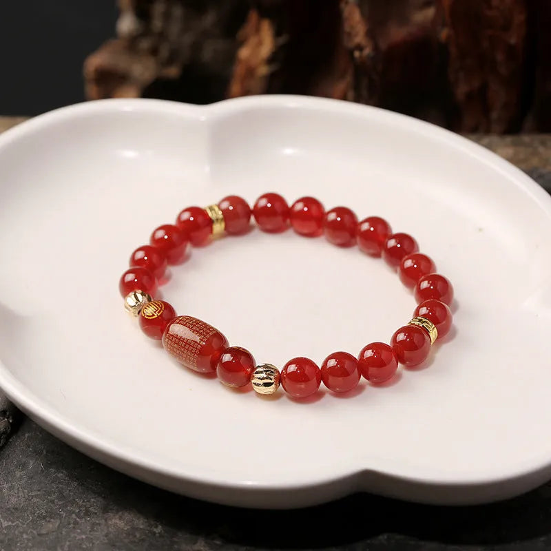 Red agate Guanyin bracelet with edge rosary design in new Chinese style