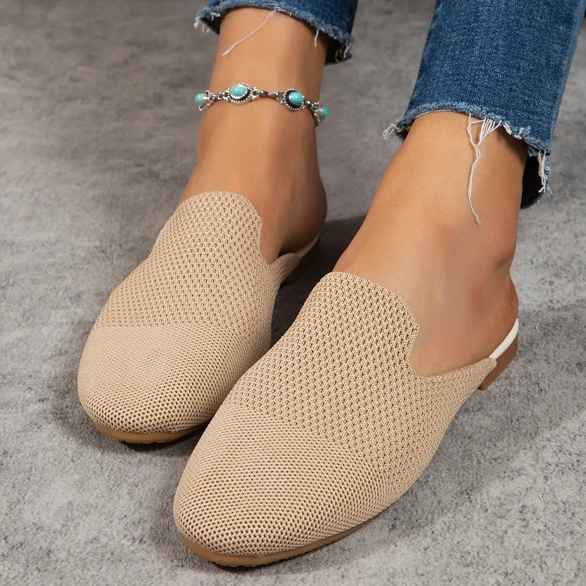 Mesh sandals summer slip on casual loafers in apricot blue green colours