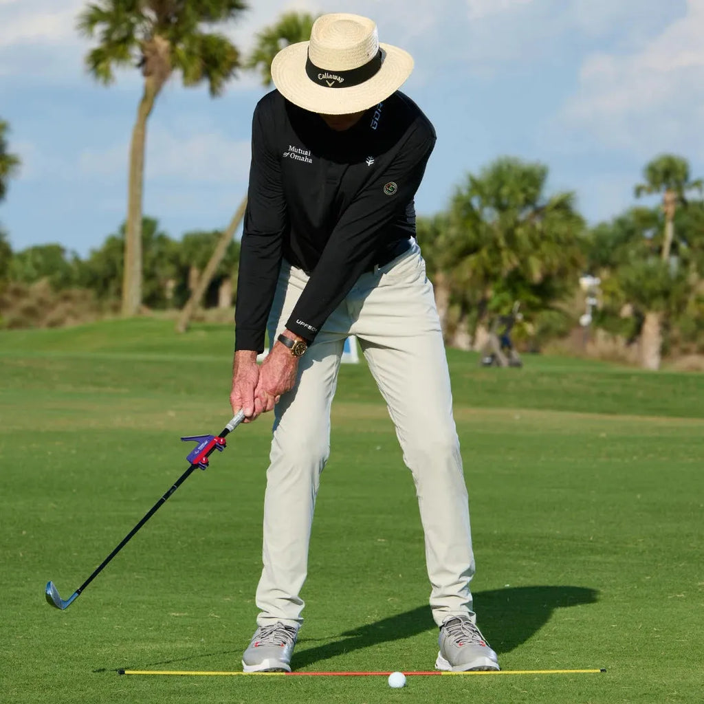 Plastic golf swing plane simulator training aid for indoor and outdoor practice sessions